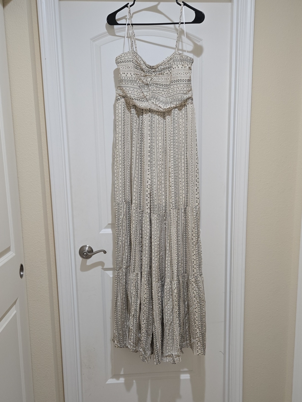 Vici Cream and Grey/Green Patterned Boho Jumpsuit- NWOT